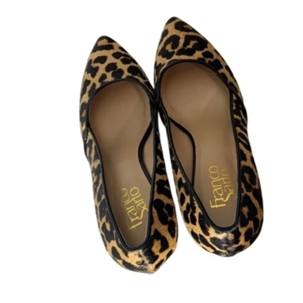 Franco Sarto Frankie 2 Leopard Print Calf Hair Wedge Pumps Tan Black Womens 7.5M
